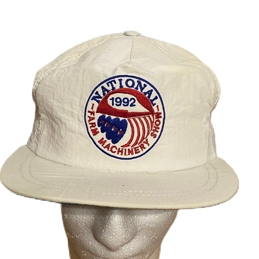 Vintage National Farm Machinery Show 1992 SnapBack Hat Seersucker Crinkly White